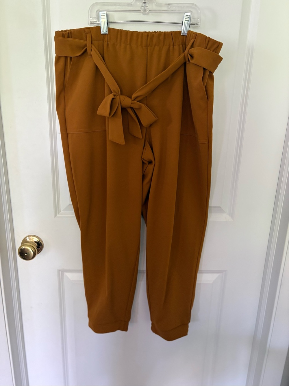 High-Waist Paperbag Tie-Waist Pants - mustard yellow